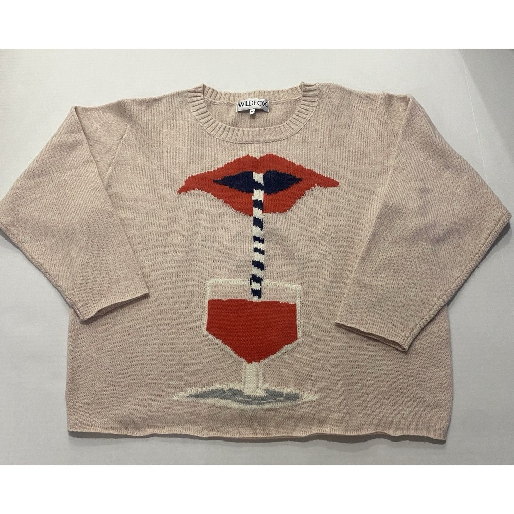 Wildfox Womens Wool Silk Blend Pink Cocktail Lips Sweater Size Medium